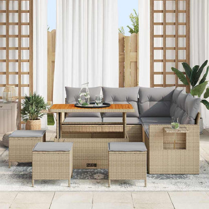Gartensofa-set mit Kissen 9 pcs Beige Poly-Rattan
