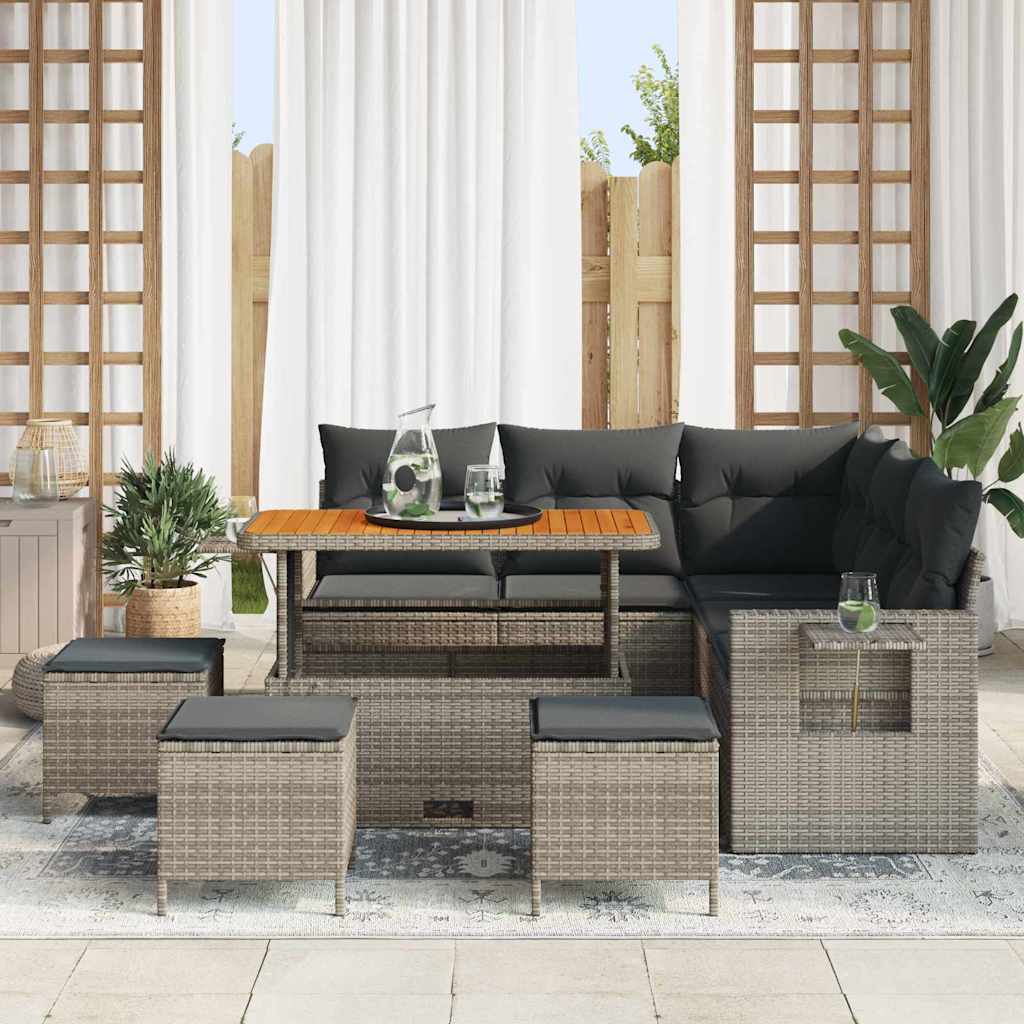 Gartensofa-set mit Kissen 9 pcs Grau Poly-Rattan