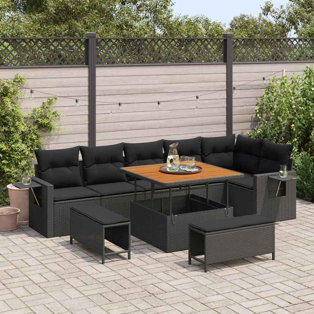 Garten-Sofa-Set 9 pcs Schwarz Poly-Rattan