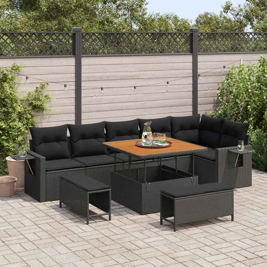 Garten-Sofa-Set 9 pcs Schwarz Poly-Rattan