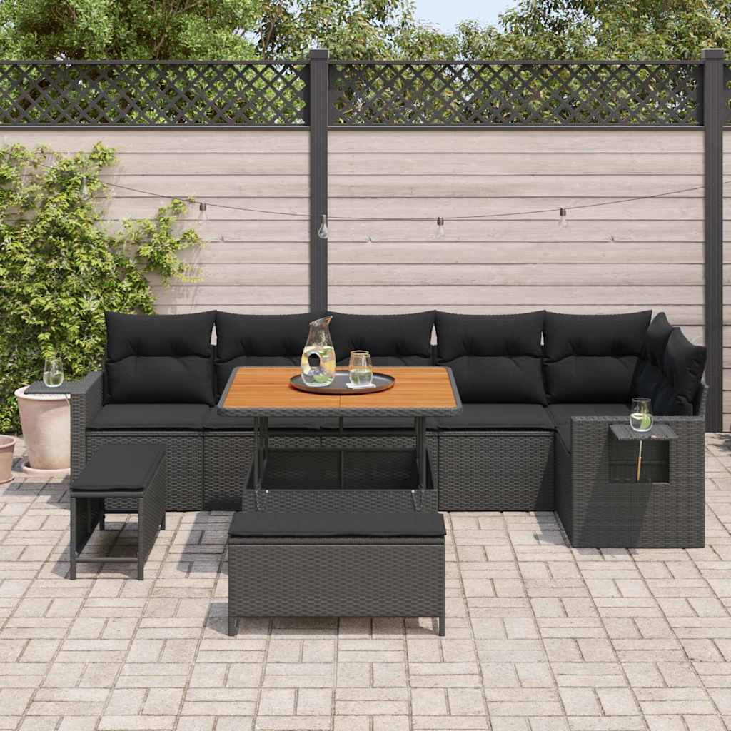 Garten-Sofa-Set 9 pcs Schwarz Poly-Rattan