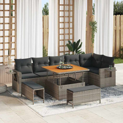 Garten-Sofa-Set 9 pcs Grau Poly-Rattan
