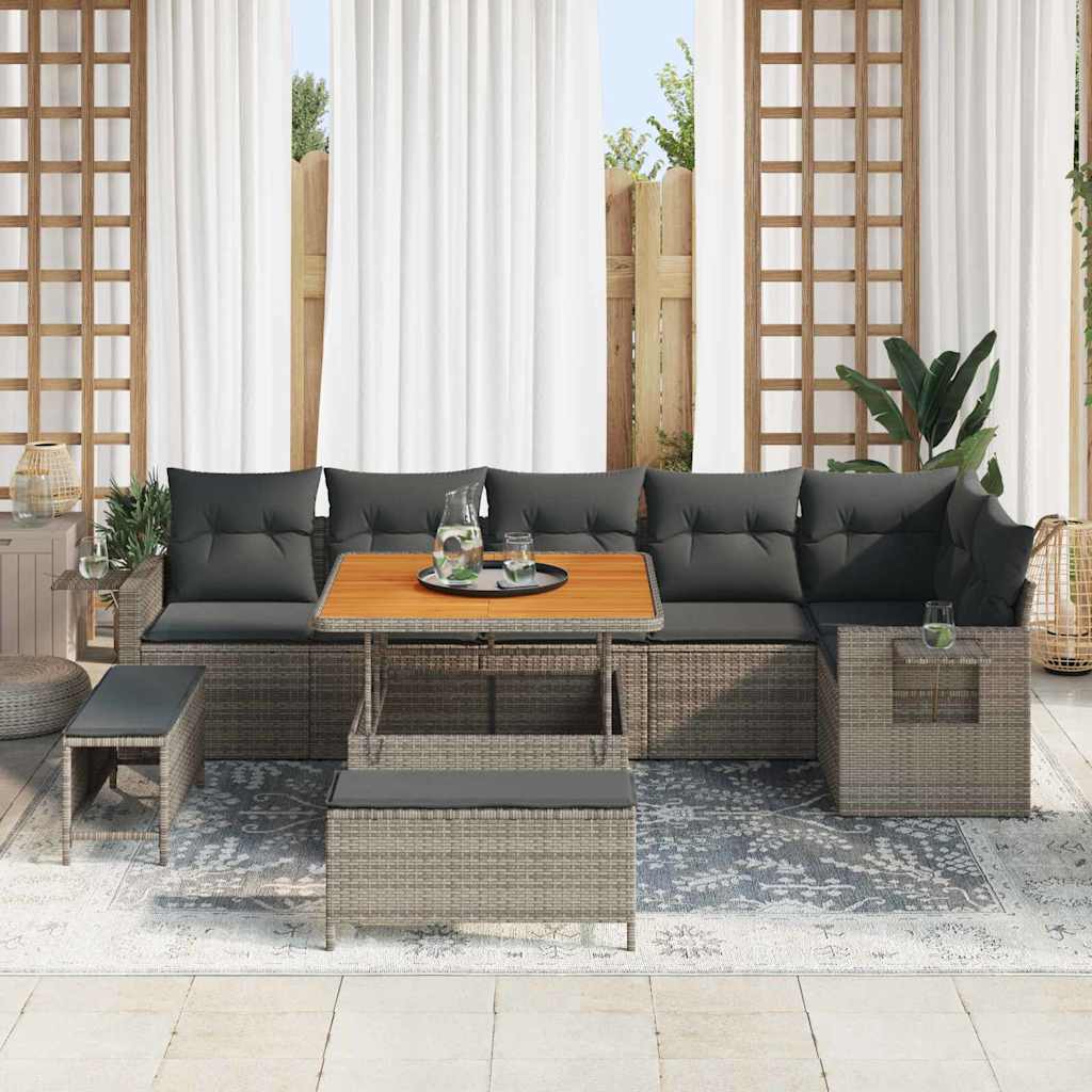 Garten-Sofa-Set 9 pcs Grau Poly-Rattan