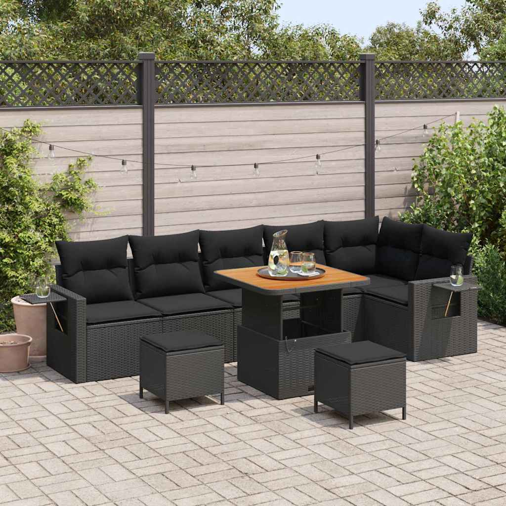 Garten-Sofa-Set 9 pcs Schwarz Poly-Rattan