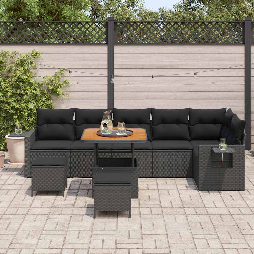 Garten-Sofa-Set 9 pcs Schwarz Poly-Rattan