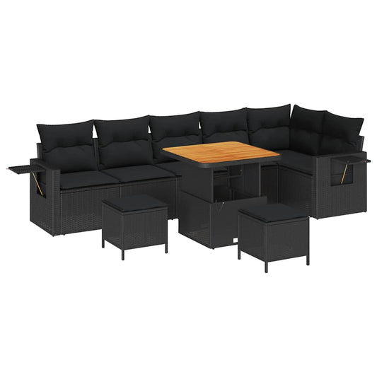 Garten-Sofa-Set 9 pcs Schwarz Poly-Rattan