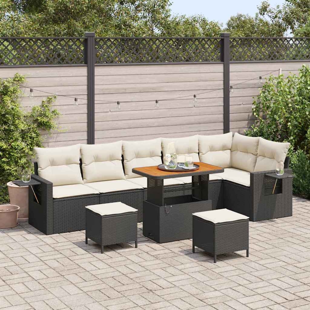 Garten-Sofa-Set 9 pcs Schwarz Poly-Rattan