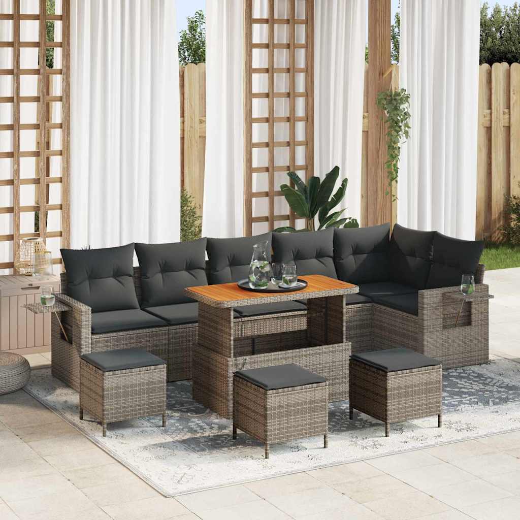Garten-Sofa-Set 10 pcs Grau Poly-Rattan