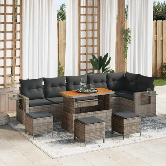 Garten-Sofa-Set 10 pcs Grau Poly-Rattan