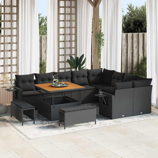 Garten-Sofa-Set 12 pcs Schwarz Poly-Rattan