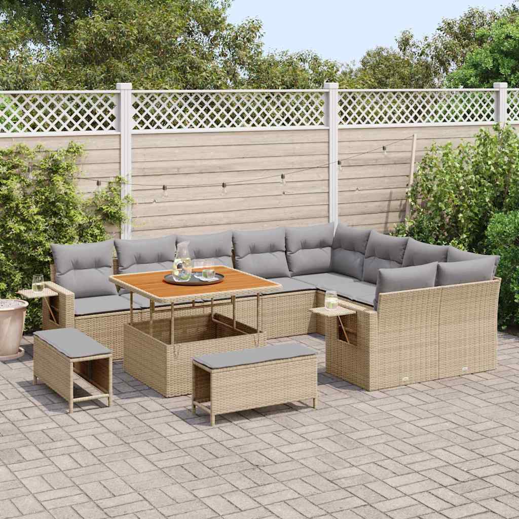 Garten-Sofa-Set 12 pcs Beige Poly-Rattan