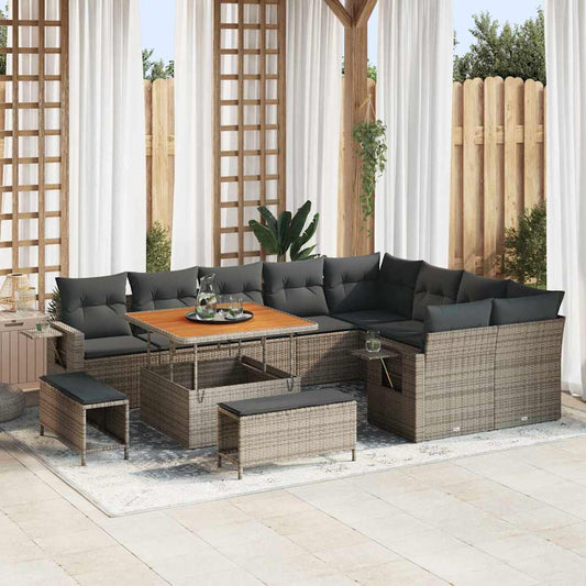Garten-Sofa-Set 12 pcs Grau Poly-Rattan