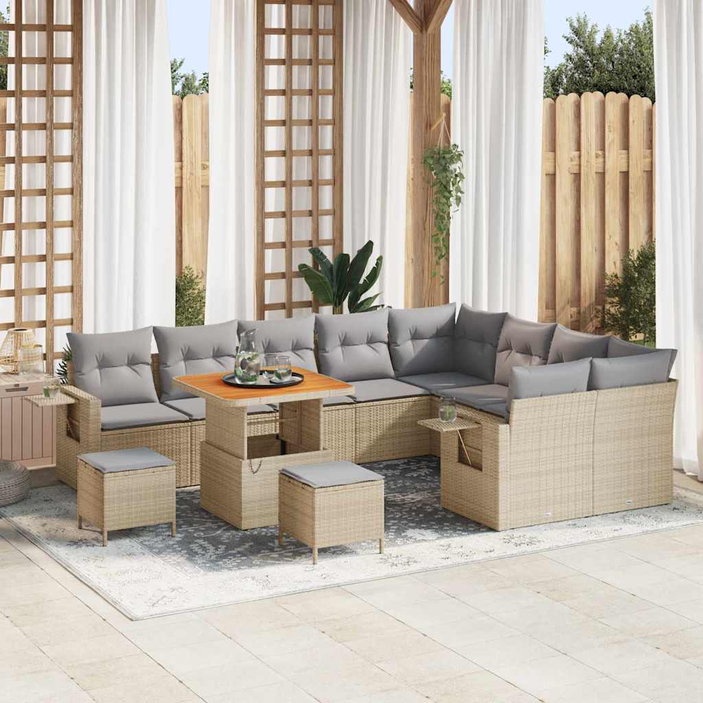 Garten-Sofa-Set 12 pcs Beige Poly-Rattan