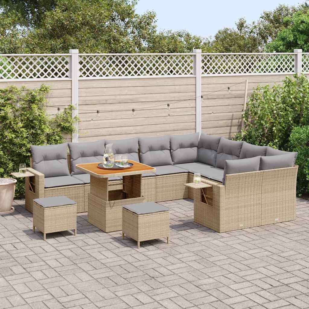 Garten-Sofa-Set 12 pcs Beige Poly-Rattan