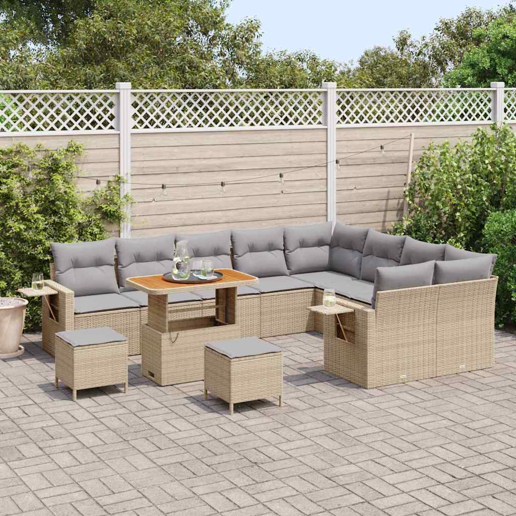 Garten-Sofa-Set 12 pcs Beige Poly-Rattan