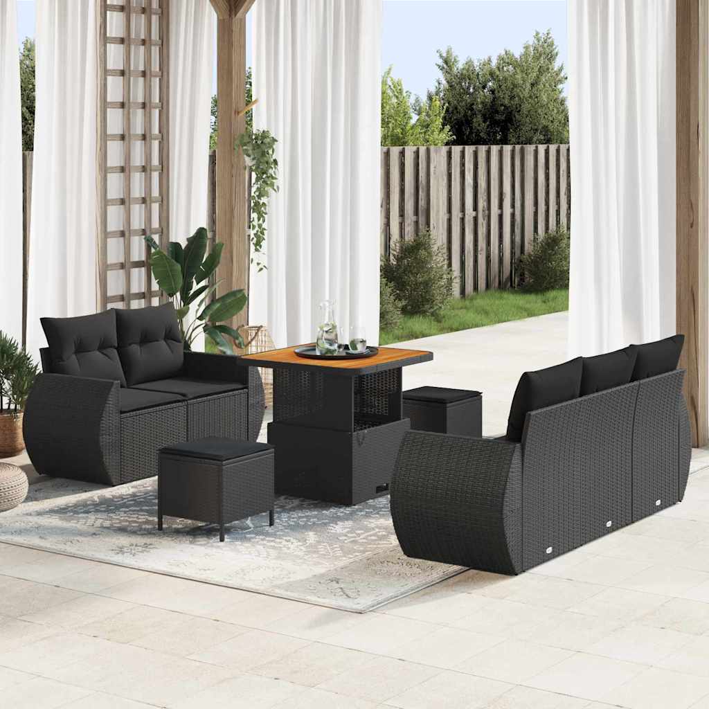Garten-Sofa-Set 8 pcs Schwarz Poly-Rattan