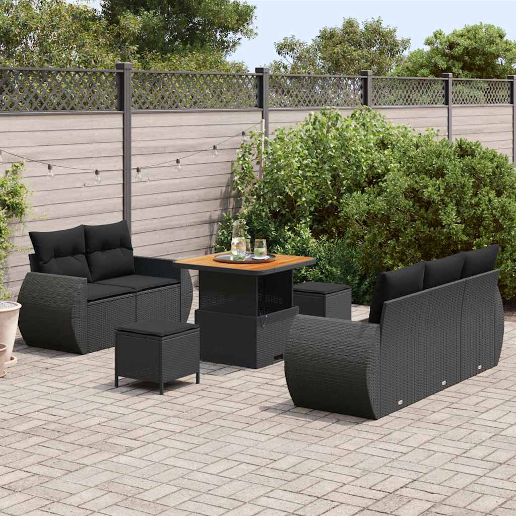 Garten-Sofa-Set 8 pcs Schwarz Poly-Rattan