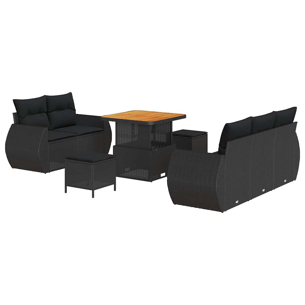 Garten-Sofa-Set 8 pcs Schwarz Poly-Rattan