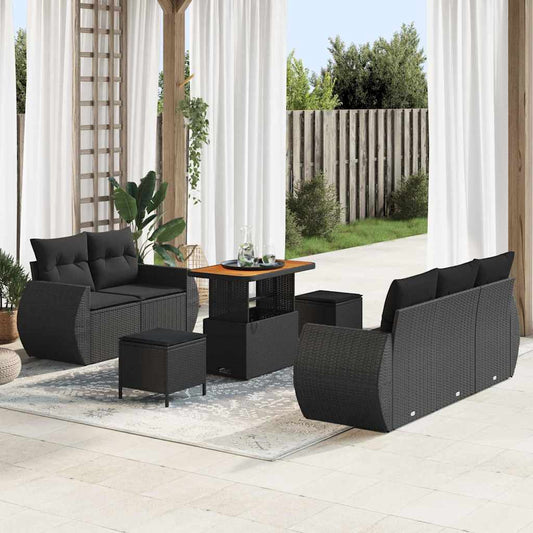 Gartensofa-set mit Kissen 8 pcs Schwarz Poly-Rattan