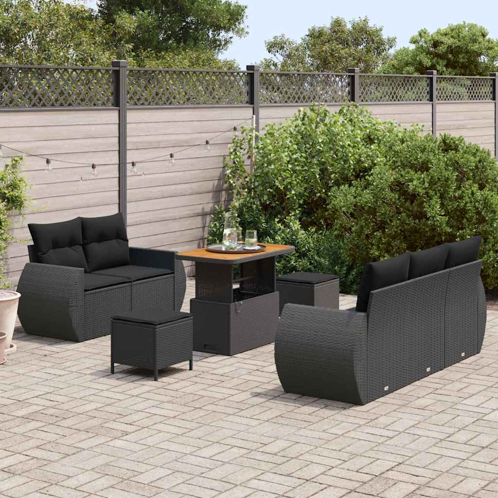 Gartensofa-set mit Kissen 8 pcs Schwarz Poly-Rattan
