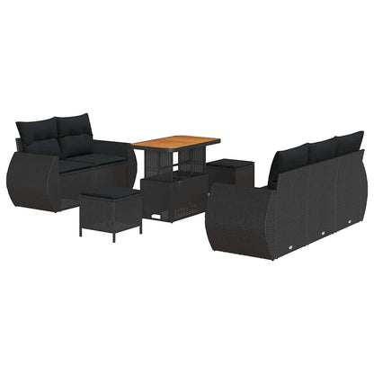 Gartensofa-set mit Kissen 8 pcs Schwarz Poly-Rattan