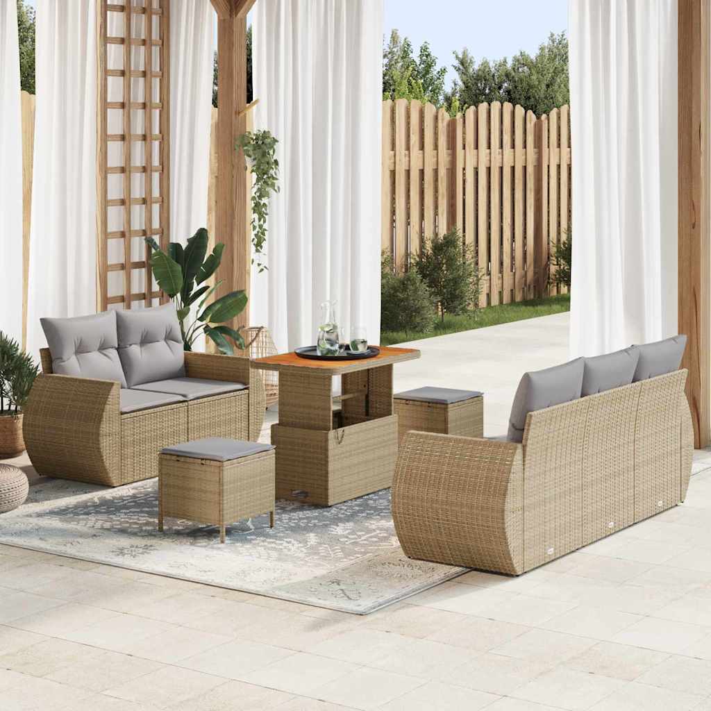 Gartensofa-set mit Kissen 8 pcs Beige Poly-Rattan