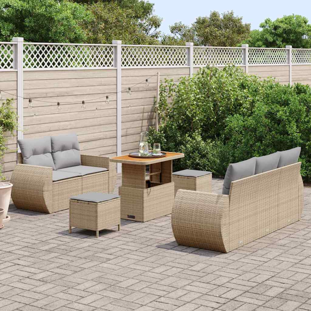 Gartensofa-set mit Kissen 8 pcs Beige Poly-Rattan