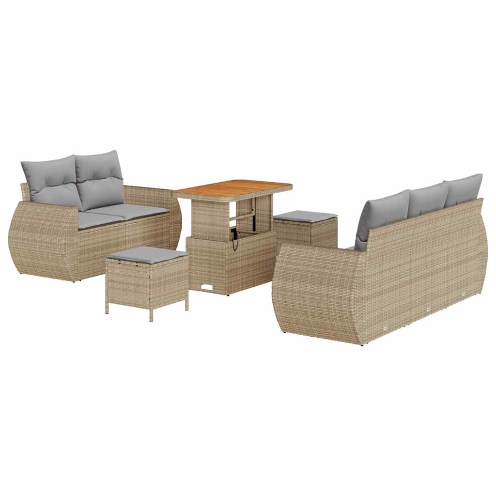 Gartensofa-set mit Kissen 8 pcs Beige Poly-Rattan