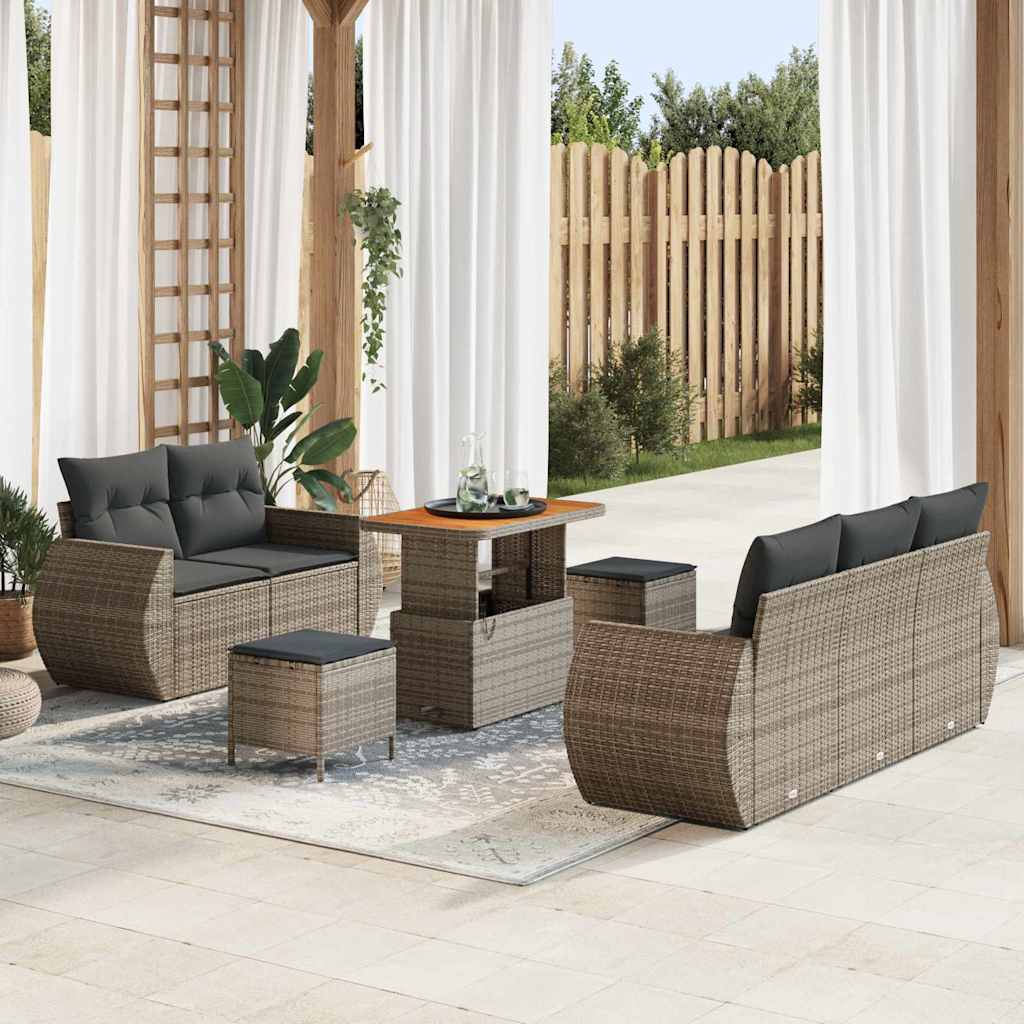Garten-Sofa-Set 8 pcs Grau Poly-Rattan
