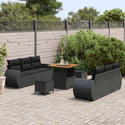 Gartensofa-set mit Kissen 9 pcs Schwarz Poly-Rattan