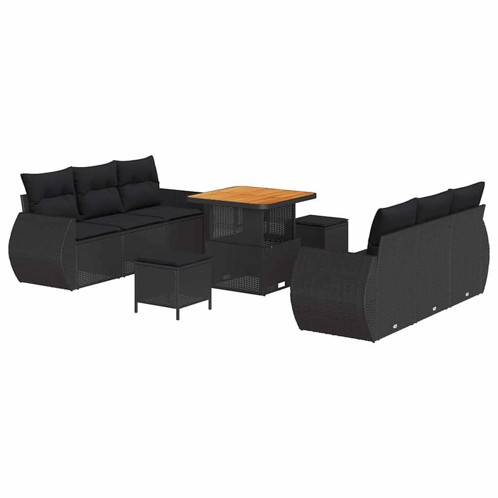 Gartensofa-set mit Kissen 9 pcs Schwarz Poly-Rattan