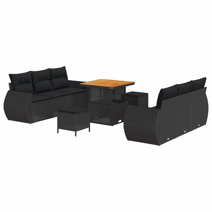 Gartensofa-set mit Kissen 9 pcs Schwarz Poly-Rattan