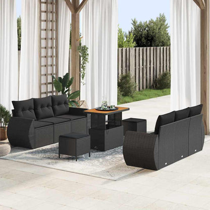 Gartensofa-set mit Kissen 9 pcs Schwarz Poly-Rattan