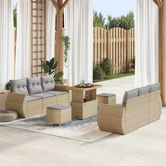 Garten-Sofa-Set 9 pcs Beige Poly-Rattan