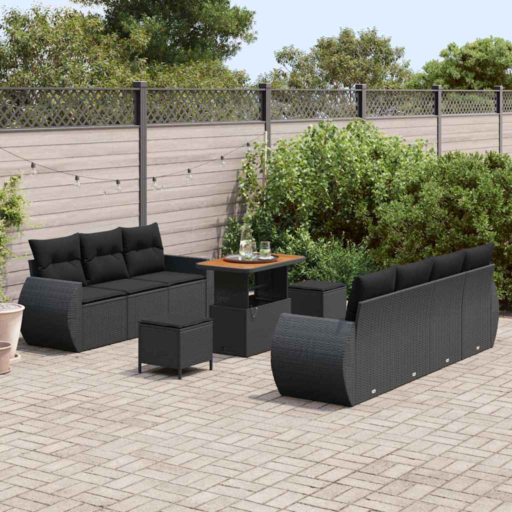 Garten-Sofa-Set 10 pcs Schwarz Poly-Rattan