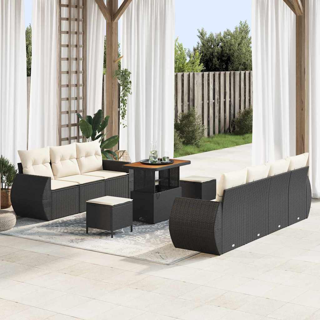 Garten-Sofa-Set 10 pcs Schwarz Poly-Rattan