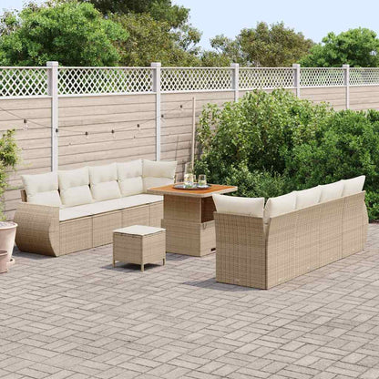 Gartensofa-set mit Kissen mit Speicher 11 pcs Beige Poly-Rattan
