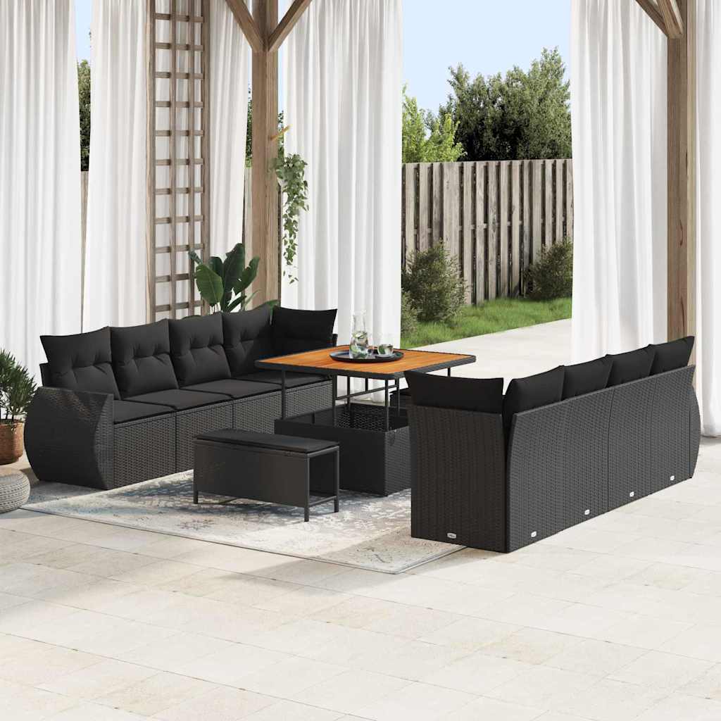 Gartensofa-set mit Kissen 11 pcs Schwarz Poly-Rattan