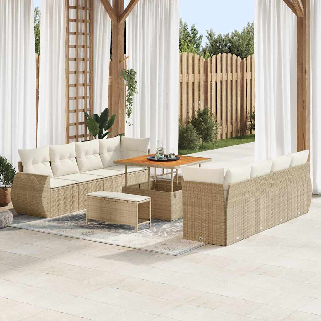 Garten-Sofa-Set 11 pcs Beige Poly-Rattan