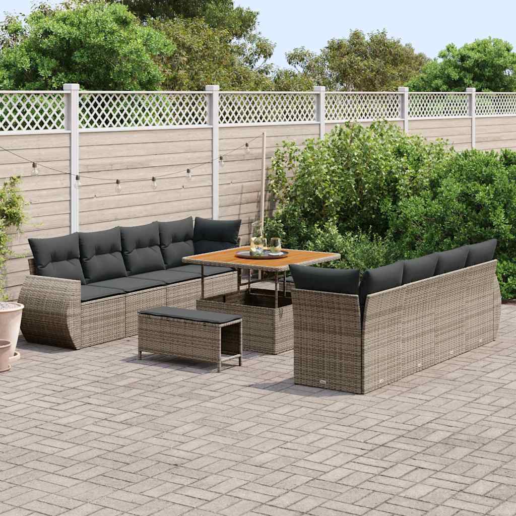 Garten-Sofa-Set 11 pcs Grau Poly-Rattan