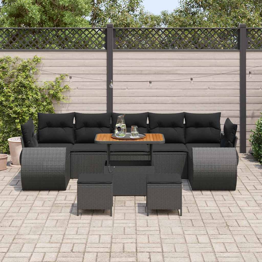 Garten-Sofa-Set 10 pcs Schwarz Poly-Rattan