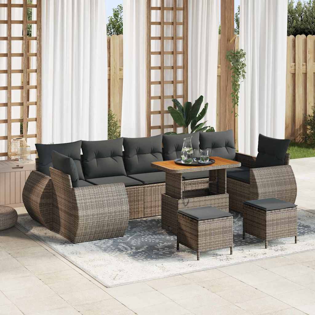 Garten-Sofa-Set 10 pcs Grau Poly-Rattan