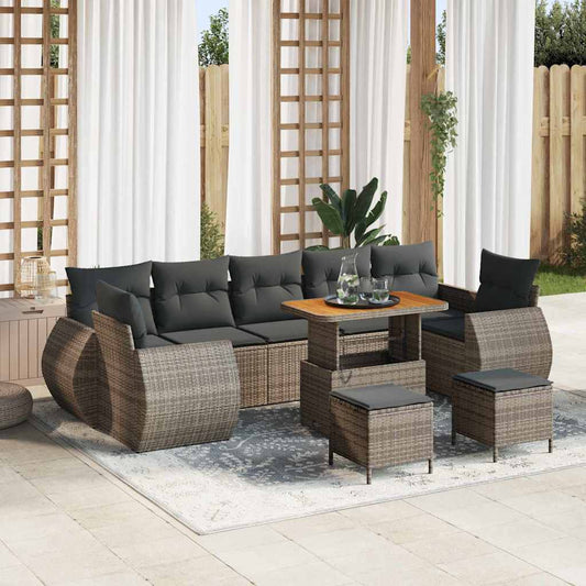 Garten-Sofa-Set 10 pcs Grau Poly-Rattan