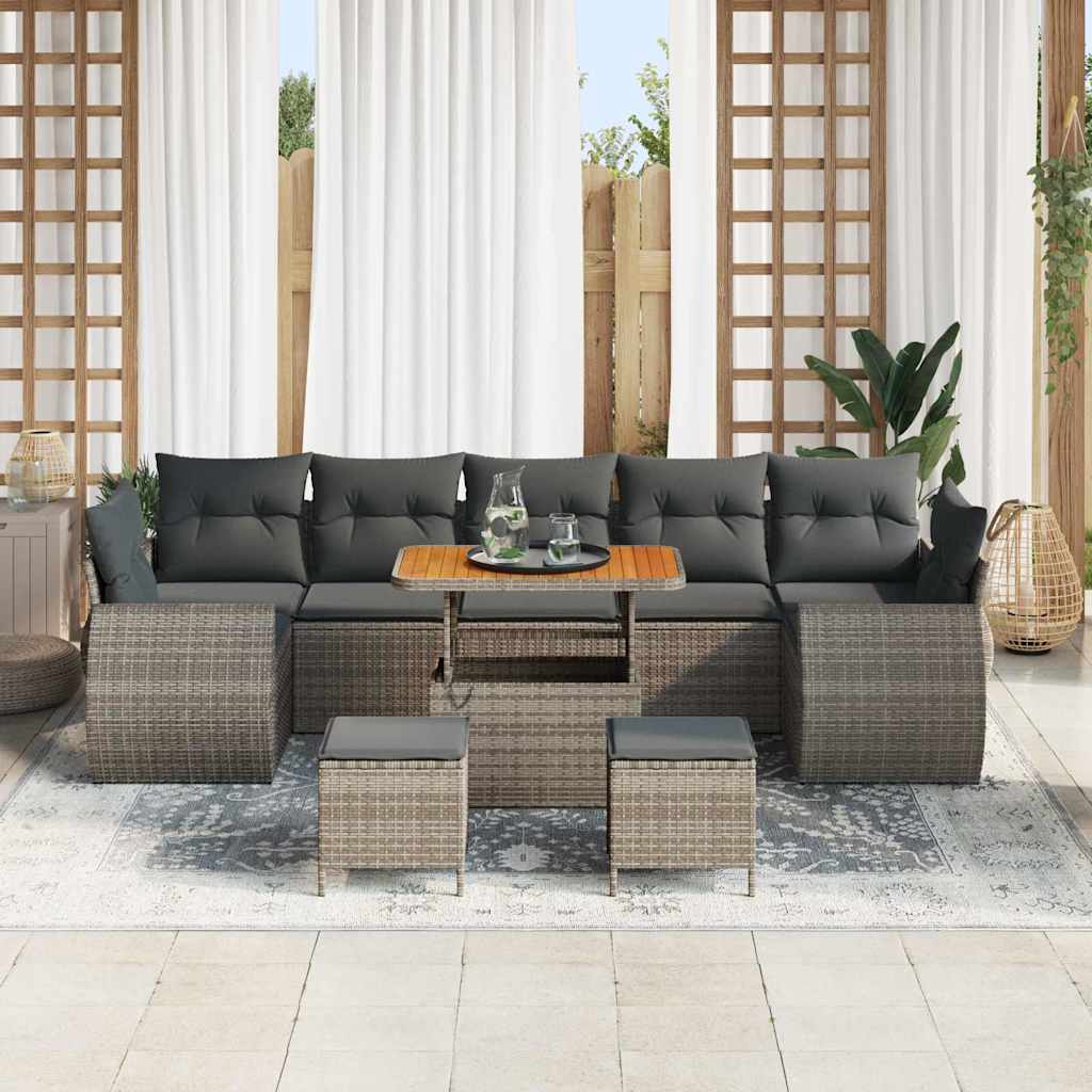 Garten-Sofa-Set 10 pcs Grau Poly-Rattan
