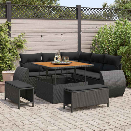 Garten-Sofa-Set 8 pcs Schwarz Poly-Rattan