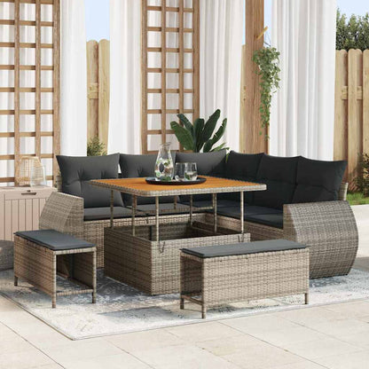 Garten-Sofa-Set 8 pcs Grau Poly-Rattan