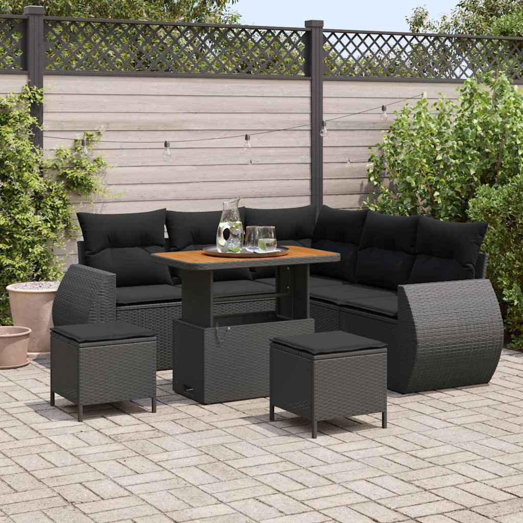 Garten-Sofa-Set 8 pcs Schwarz Poly-Rattan