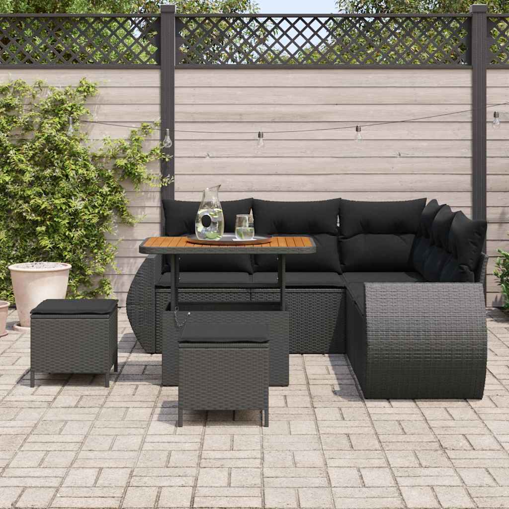 Garten-Sofa-Set 8 pcs Schwarz Poly-Rattan