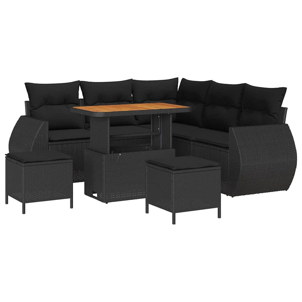 Garten-Sofa-Set 8 pcs Schwarz Poly-Rattan