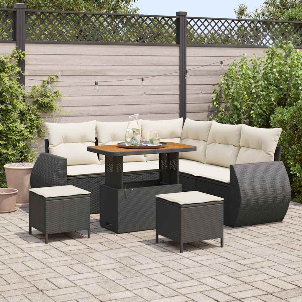 Garten-Sofa-Set 8 pcs Schwarz Poly-Rattan